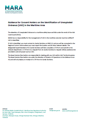 Guidance for Consent Holders on the identification of Unexploded Ordnance (UXO) in the Maritime Area